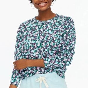 J CREW antique navy pink aqua Floral French Terry crewneck sweatshirt size small